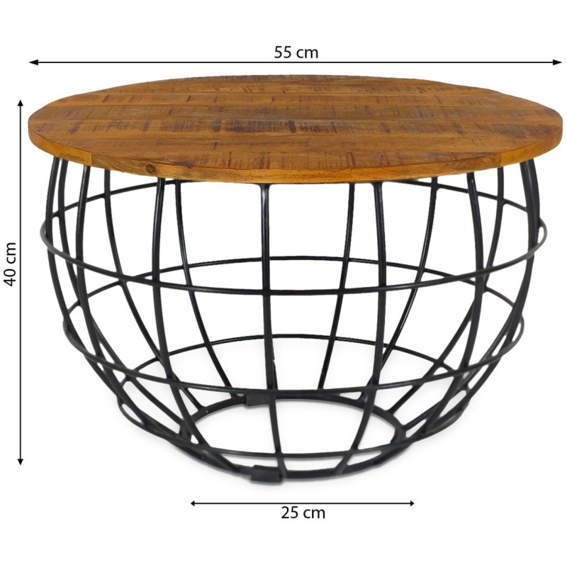 Table basse moderne Ronde en Bois de manguier massif Marron Métal Noir Melyra - 7