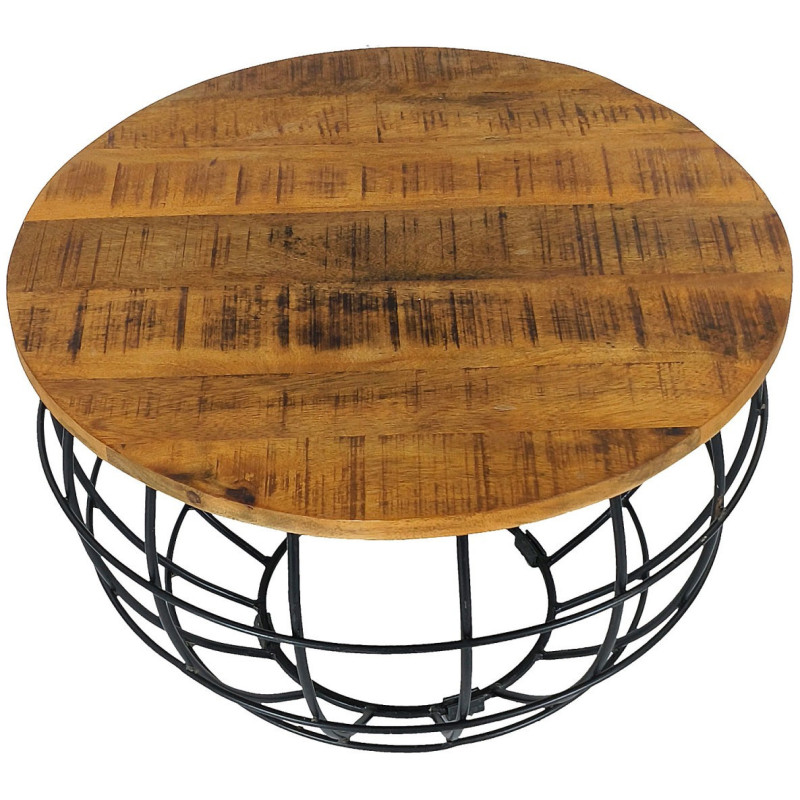 Table basse moderne Ronde en Bois de manguier massif Marron Métal Noir Melyra - 3