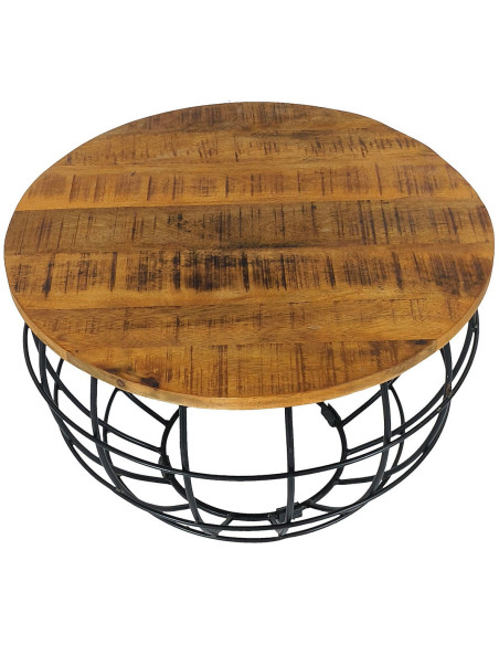 Table basse moderne Ronde en Bois de manguier massif Marron Métal Noir Melyra - 3
