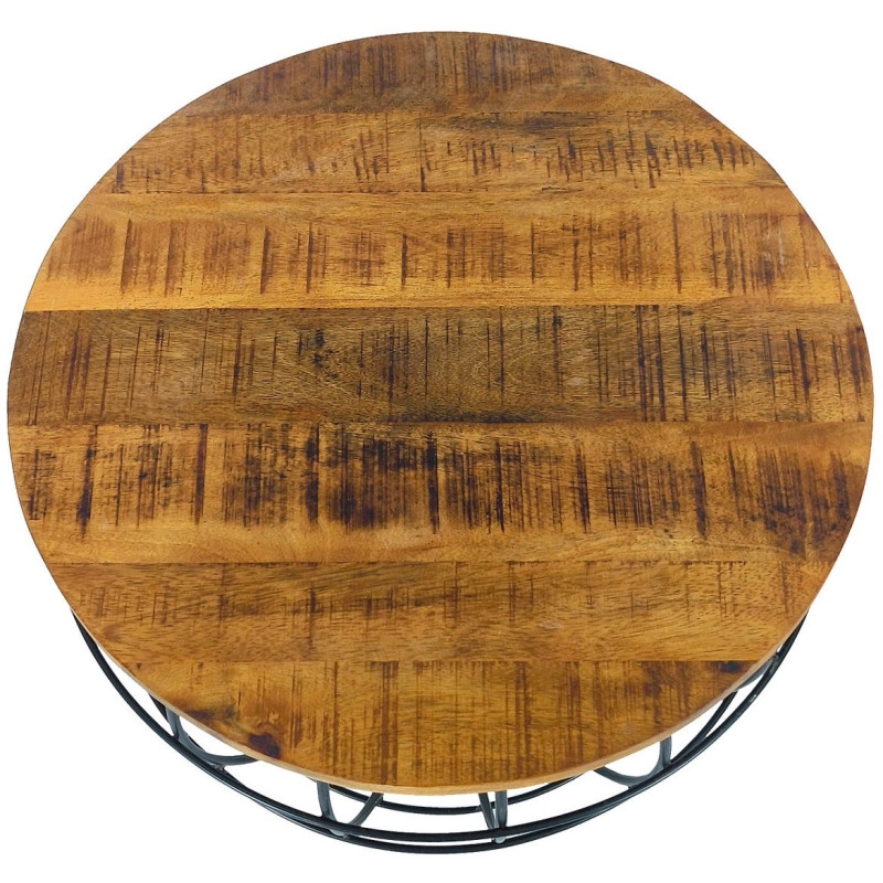 Table basse moderne Ronde en Bois de manguier massif Marron Métal Noir Melyra - 4
