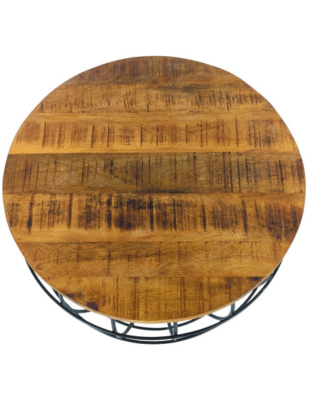 Table basse moderne Ronde en Bois de manguier massif Marron Métal Noir Melyra - 4