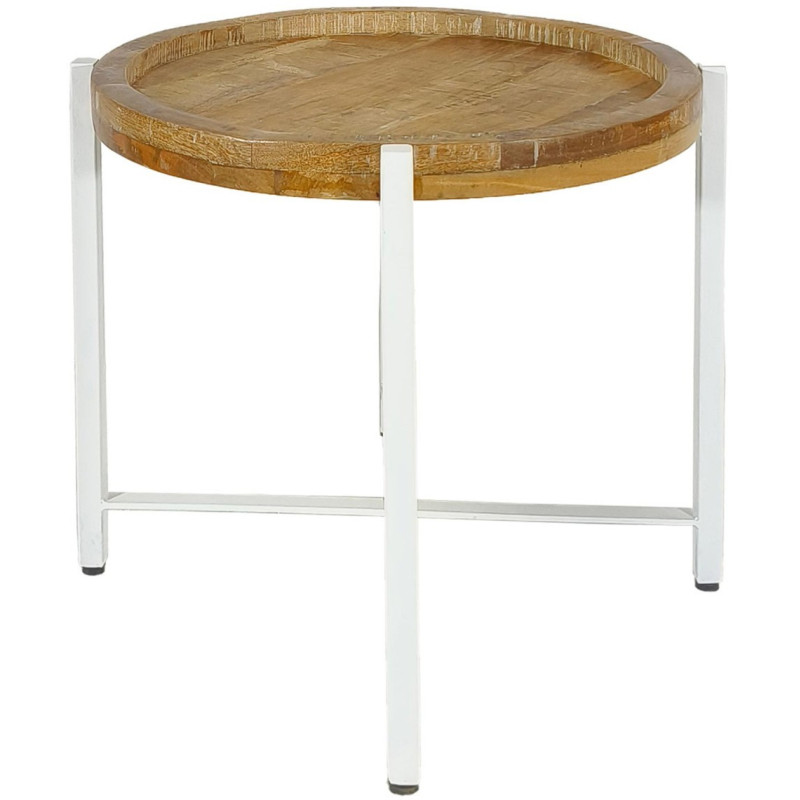 Table d'appoint industrielle Ronde en Bois de manguier recyclé Marron Métal Blanc Rynlox - 1