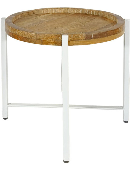 Table d'appoint industrielle Ronde en Bois de manguier recyclé Marron Métal Blanc Rynlox - 1