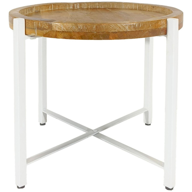 Table d'appoint industrielle Ronde en Bois de manguier recyclé Marron Métal Blanc Rynlox - 3