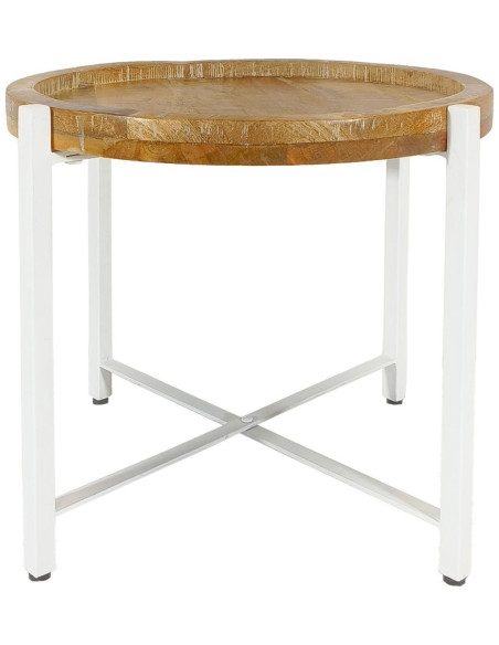 Table d'appoint industrielle Ronde en Bois de manguier recyclé Marron Métal Blanc Rynlox - 3
