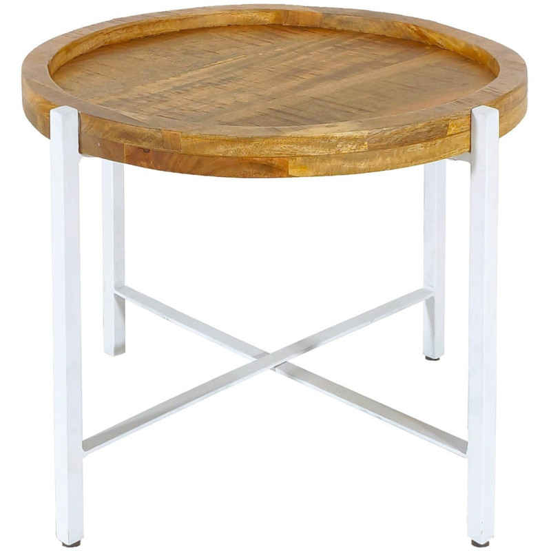 Table d'appoint industrielle Ronde en Bois de manguier recyclé Marron Métal Blanc Rynlox - 4