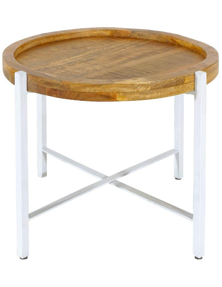 Table d'appoint industrielle Ronde en Bois de manguier recyclé Marron Métal Blanc Rynlox - 4