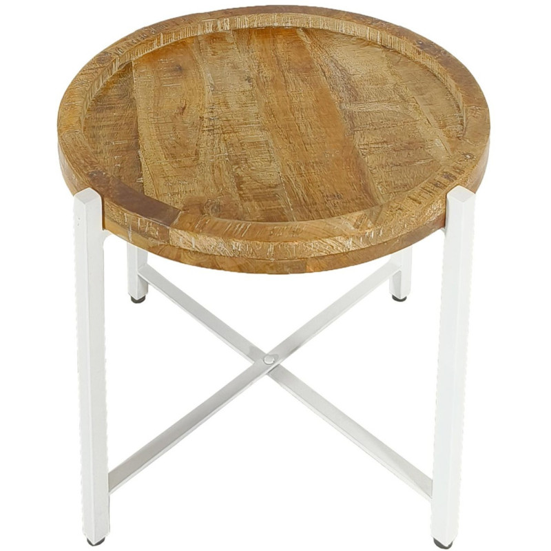 Table d'appoint industrielle Ronde en Bois de manguier recyclé Marron Métal Blanc Rynlox - 5