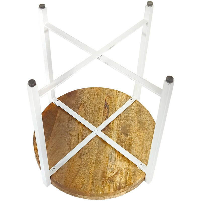 Table d'appoint industrielle Ronde en Bois de manguier recyclé Marron Métal Blanc Rynlox - 6