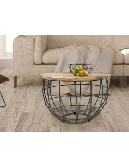 Table basse moderne Ronde en Bois de manguier massif Marron blanchi Métal Gris Melyra - 2