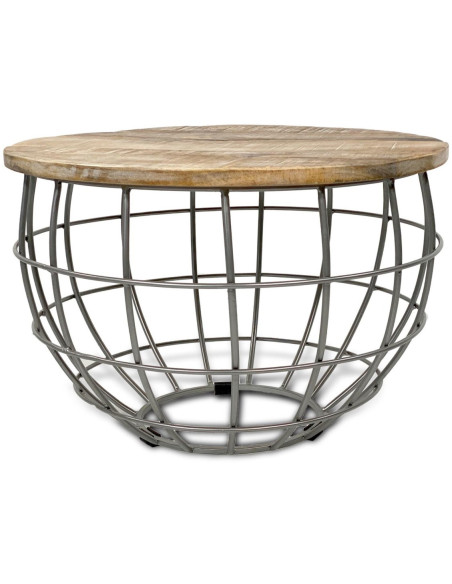 Table basse moderne Ronde en Bois de manguier massif Marron blanchi Métal Gris Melyra - 1