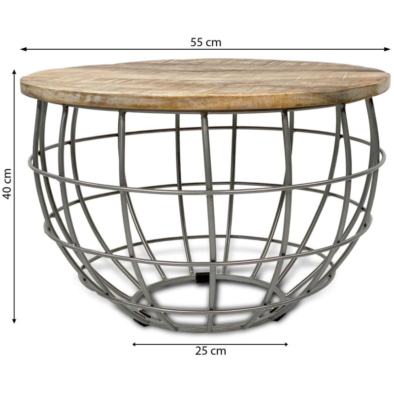 Table basse moderne Ronde en Bois de manguier massif Marron blanchi Métal Gris Melyra - 8