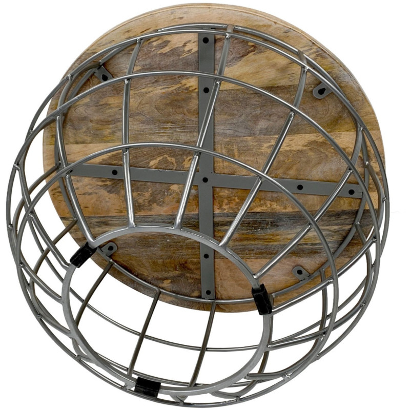 Table basse moderne Ronde en Bois de manguier massif Marron blanchi Métal Gris Melyra - 4