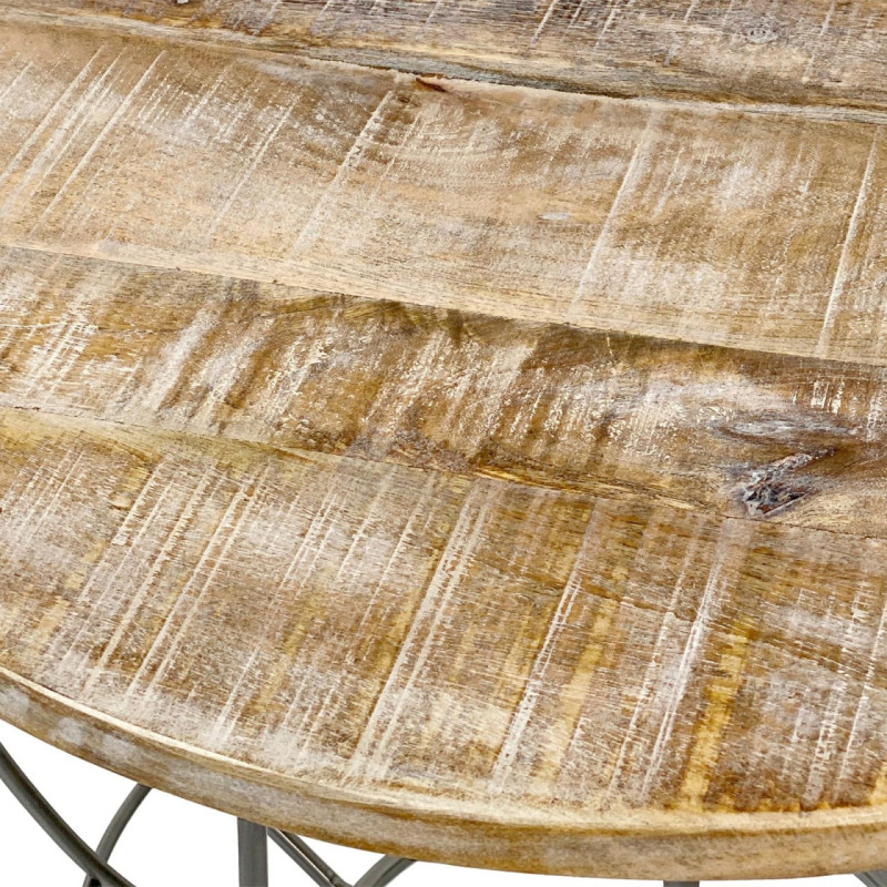 Table basse moderne Ronde en Bois de manguier massif Marron blanchi Métal Gris Melyra - 5