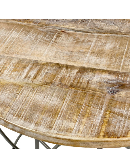 Table basse moderne Ronde en Bois de manguier massif Marron blanchi Métal Gris Melyra - 5