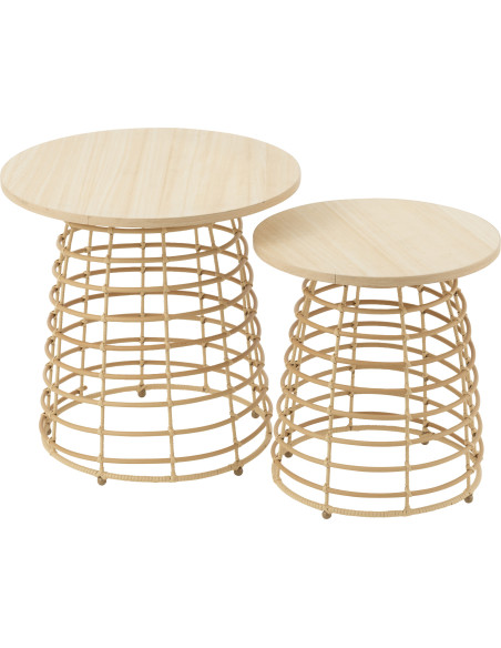 Table basse Gigogne Ronde en Bois Naturel Rahma J-Line - 1