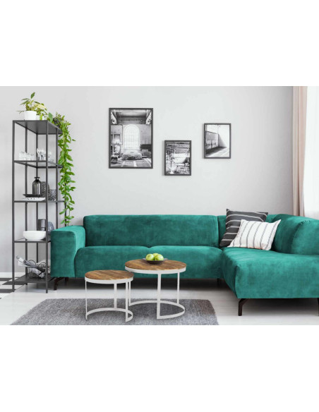 Table basse Gigogne moderne Ronde en Bois de manguier massif Marron tabac Métal Blanc Jarvis - 5