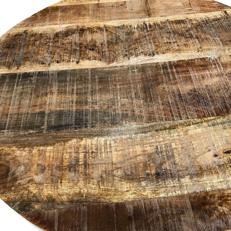 Table basse Gigogne moderne Ronde en Bois de manguier massif Marron tabac Métal Blanc Jarvis - 4