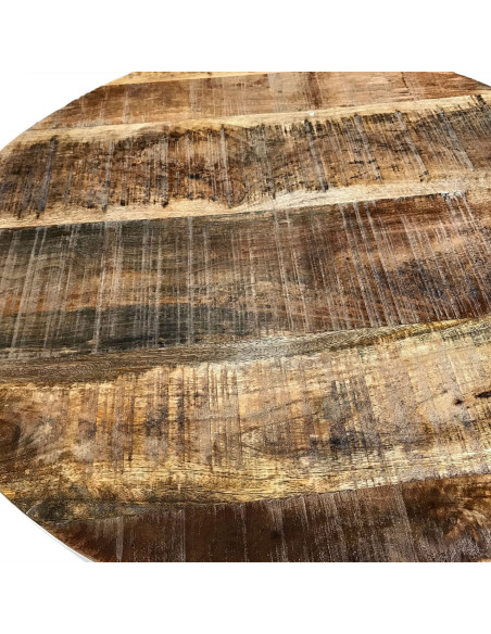 Table basse Gigogne moderne Ronde en Bois de manguier massif Marron tabac Métal Blanc Jarvis - 4