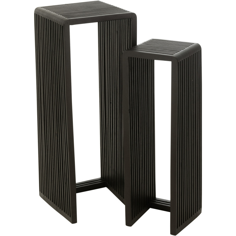 Sellette haute Gigogne Carrée en Bois de teck recyclé Noir Octave - 1