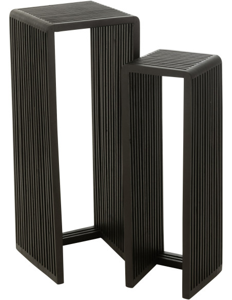 Sellette haute Gigogne Carrée en Bois de teck recyclé Noir Octave - 1