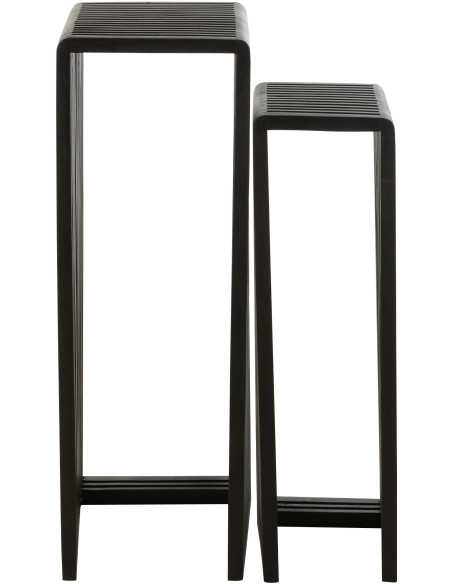 Sellette haute Gigogne Carrée en Bois de teck recyclé Noir Octave - 3