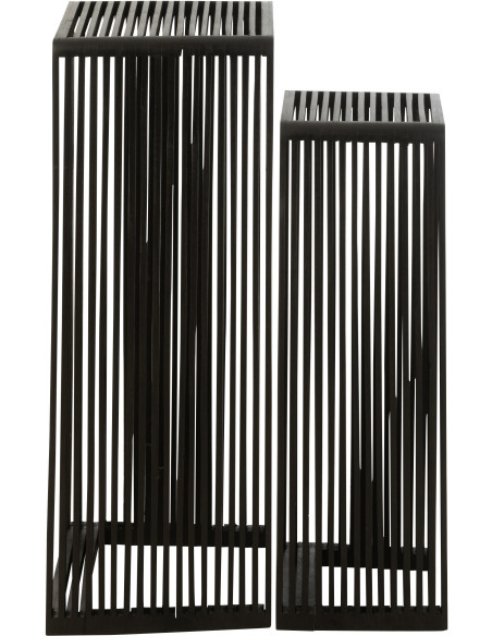 Sellette haute Gigogne Carrée en Bois de teck recyclé Noir Octave - 4