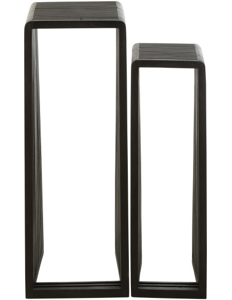 Sellette haute Gigogne Carrée en Bois de teck recyclé Noir Octave - 5