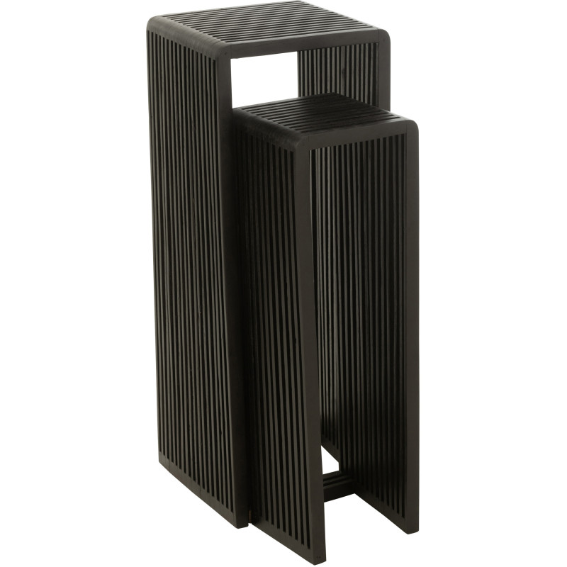 Sellette haute Gigogne Carrée en Bois de teck recyclé Noir Octave - 9
