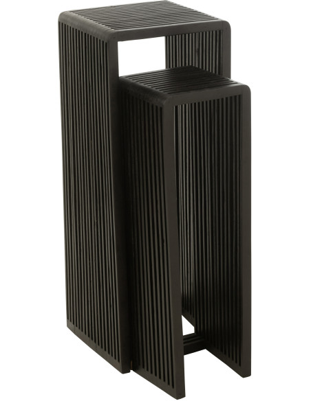 Sellette haute Gigogne Carrée en Bois de teck recyclé Noir Octave - 9