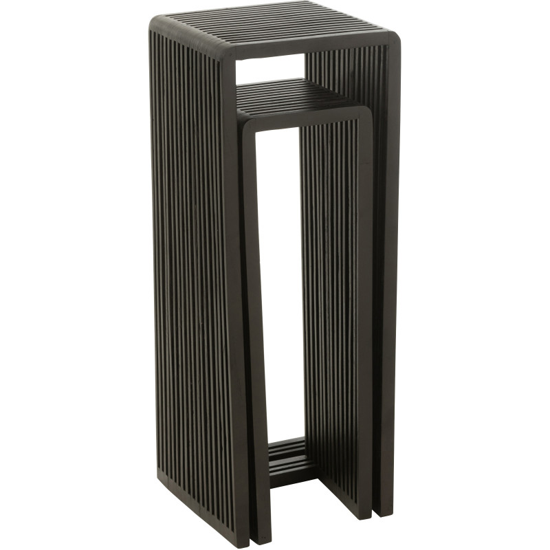 Sellette haute Gigogne Carrée en Bois de teck recyclé Noir Octave - 10