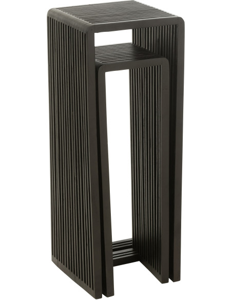 Sellette haute Gigogne Carrée en Bois de teck recyclé Noir Octave - 10