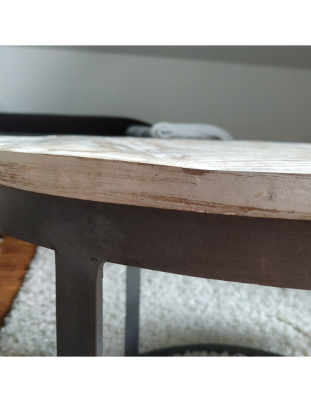 Table basse Gigogne moderne Ronde en Bois de manguier massif Marron blanchi Métal Noir Jarvis - 7