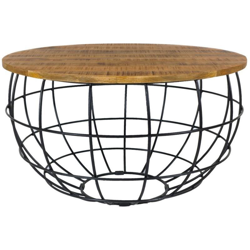Table basse moderne Ronde en Bois de manguier massif Marron Métal Noir Velron - 1