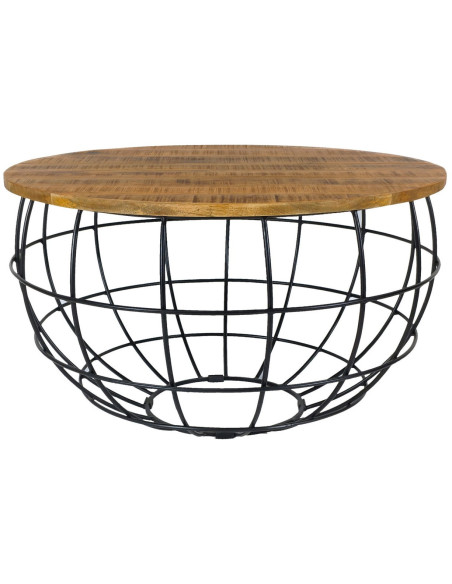 Table basse moderne Ronde en Bois de manguier massif Marron Métal Noir Velron - 1