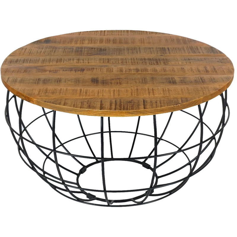 Table basse moderne Ronde en Bois de manguier massif Marron Métal Noir Velron - 3