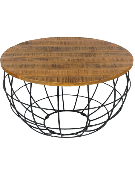 Table basse moderne Ronde en Bois de manguier massif Marron Métal Noir Velron - 3