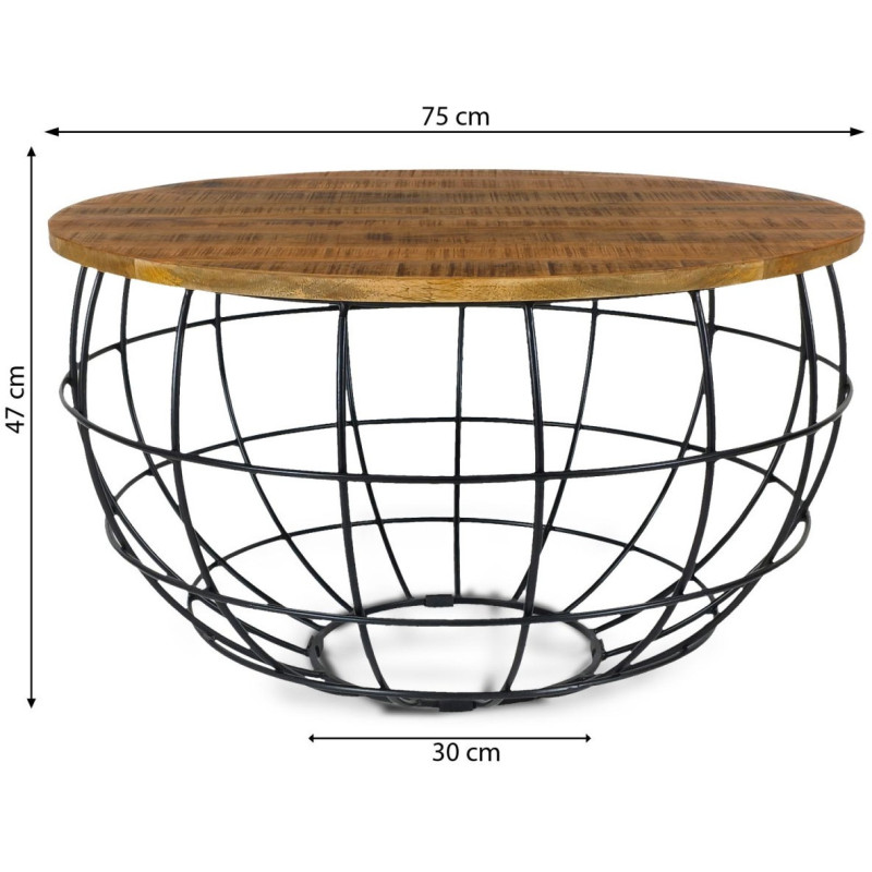 Table basse moderne Ronde en Bois de manguier massif Marron Métal Noir Velron - 6