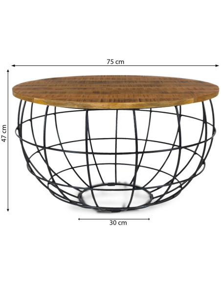 Table basse moderne Ronde en Bois de manguier massif Marron Métal Noir Velron - 6