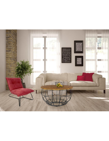 Table basse moderne Ronde en Bois de manguier massif Marron Métal Noir Velron - 7