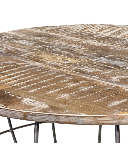 Table basse moderne Ronde en Bois de manguier massif Marron blanchi Métal Gris Velron - 5