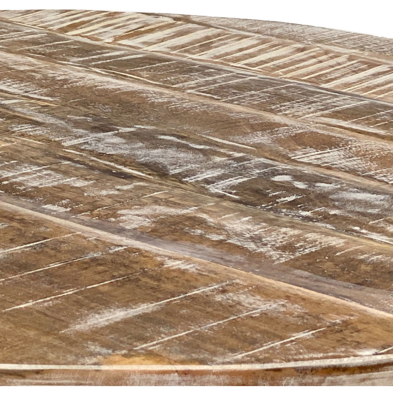 Table basse moderne Ronde en Bois de manguier massif Marron blanchi Métal Gris Velron - 6