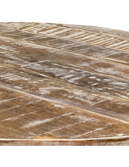 Table basse moderne Ronde en Bois de manguier massif Marron blanchi Métal Gris Velron - 6