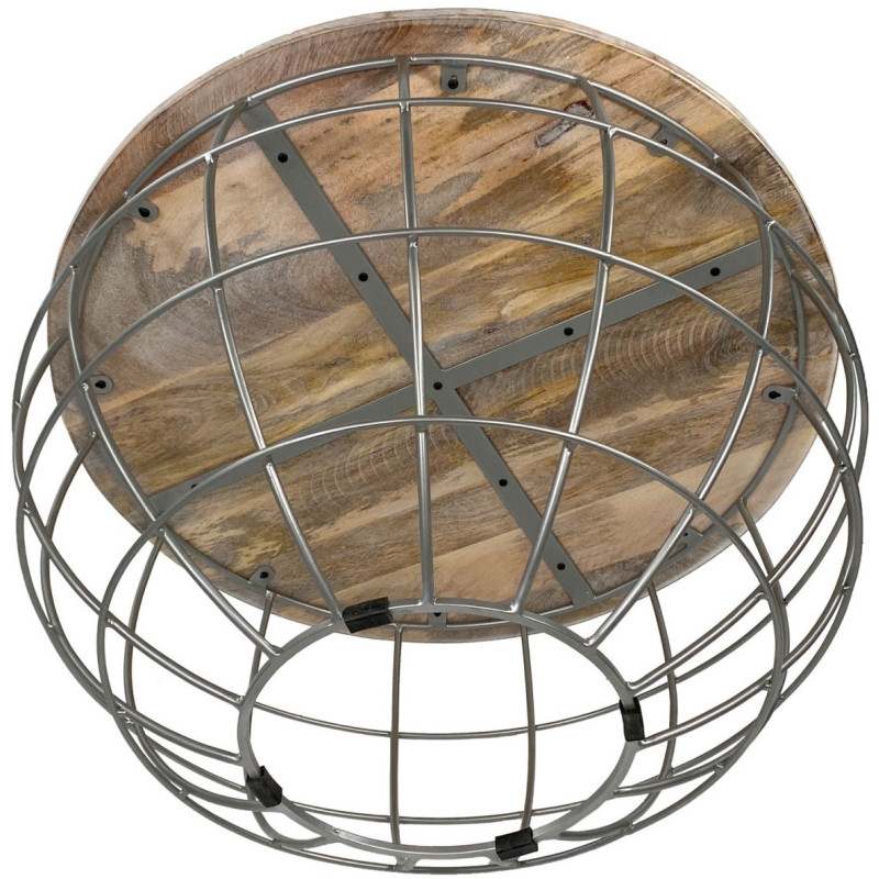 Table basse moderne Ronde en Bois de manguier massif Marron blanchi Métal Gris Velron - 7