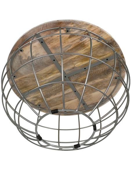Table basse moderne Ronde en Bois de manguier massif Marron blanchi Métal Gris Velron - 7