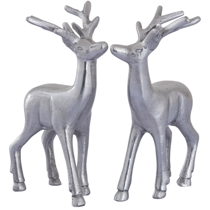 Statuette déco Cerf Hauteur 20 cm en Métal Argenté Cynlea (Lot de 2) - 1