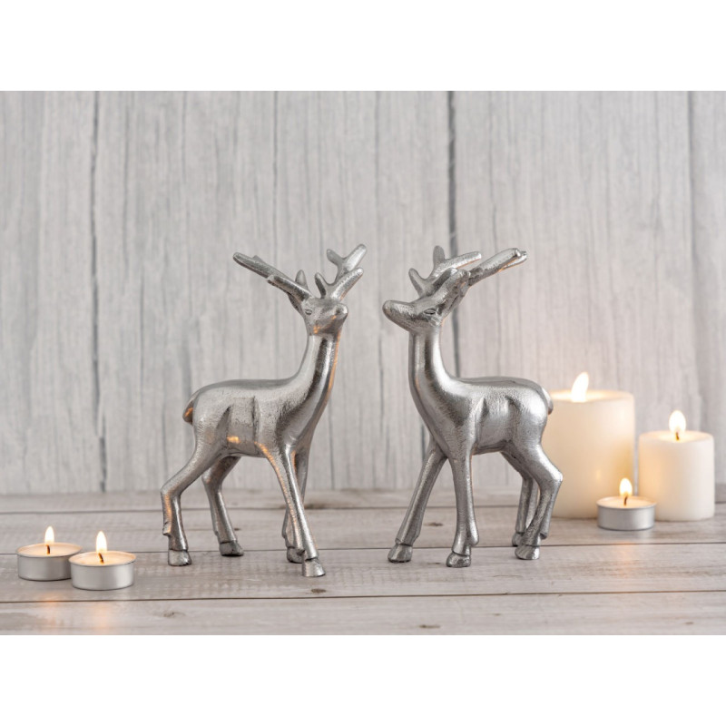 Statuette déco Cerf Hauteur 20 cm en Métal Argenté Cynlea (Lot de 2) - 2