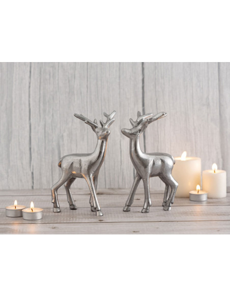 Statuette déco Cerf Hauteur 20 cm en Métal Argenté Cynlea (Lot de 2) - 2