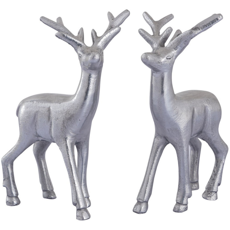 Statuette déco Cerf Hauteur 20 cm en Métal Argenté Cynlea (Lot de 2) - 3