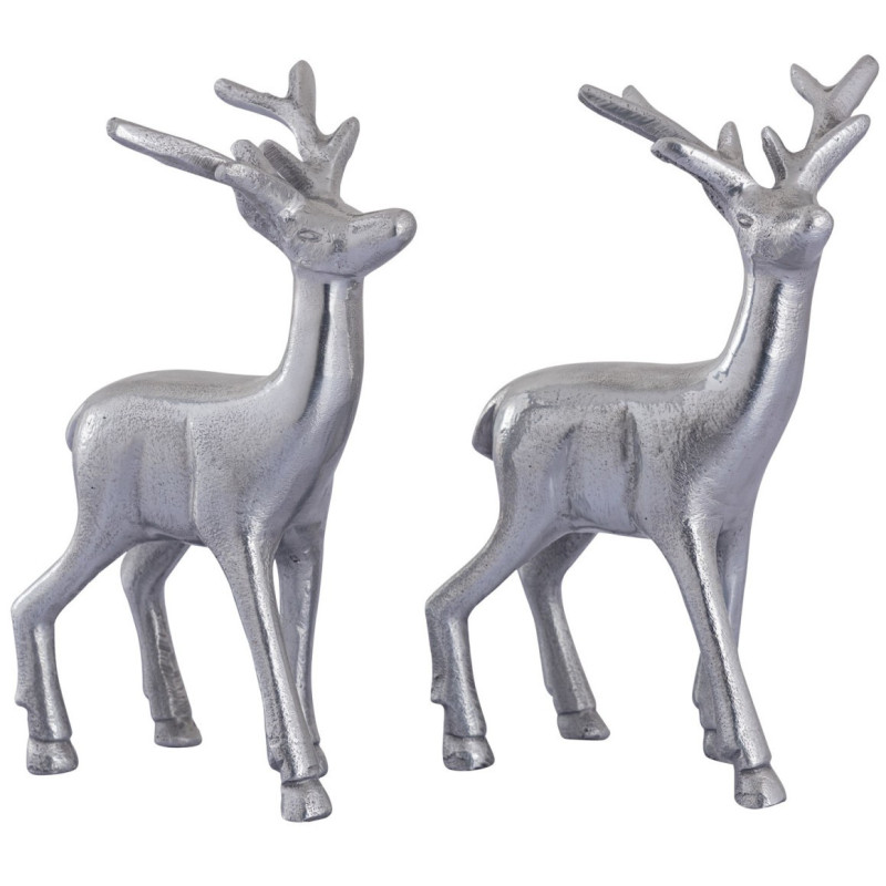 Statuette déco Cerf Hauteur 20 cm en Métal Argenté Cynlea (Lot de 2) - 4